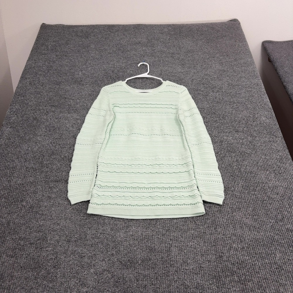 Banana Republic Sweater Womens M Green Cotton Rayon Scalloped Ruffle Preppy